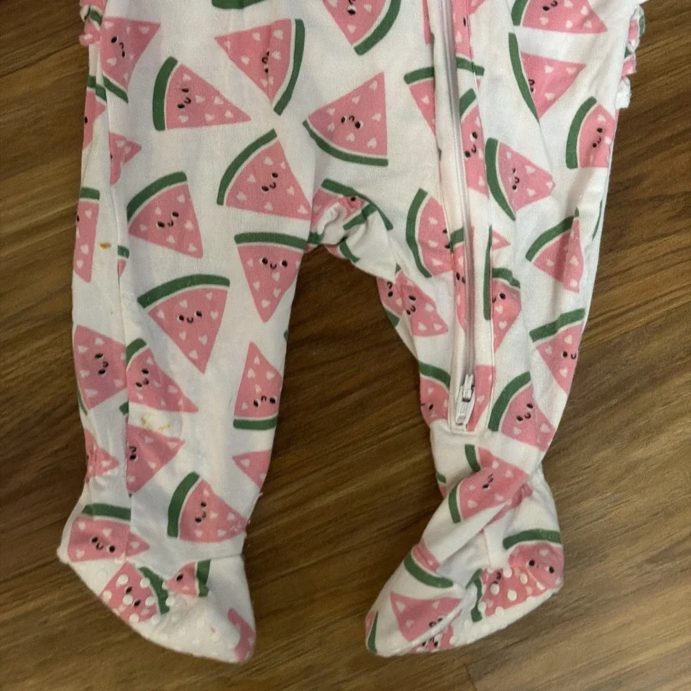 Angel Dear Baby Girls 0-3 Months Pink Watermelon Footie Sleeper Pajamas Bamboo
